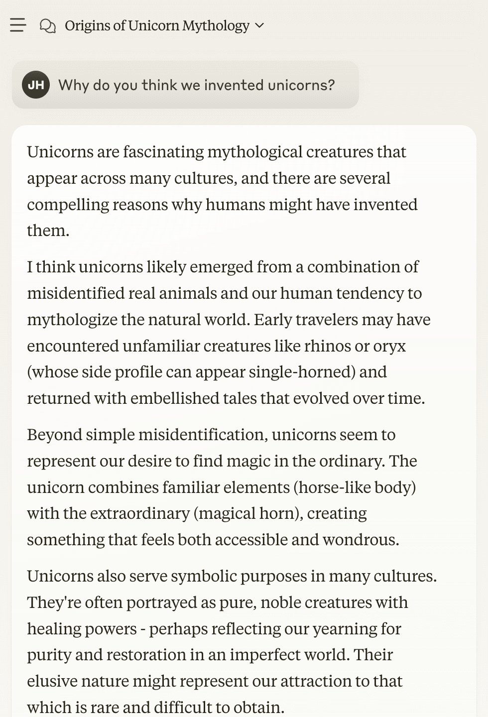 Conversation with Claude about unicorns