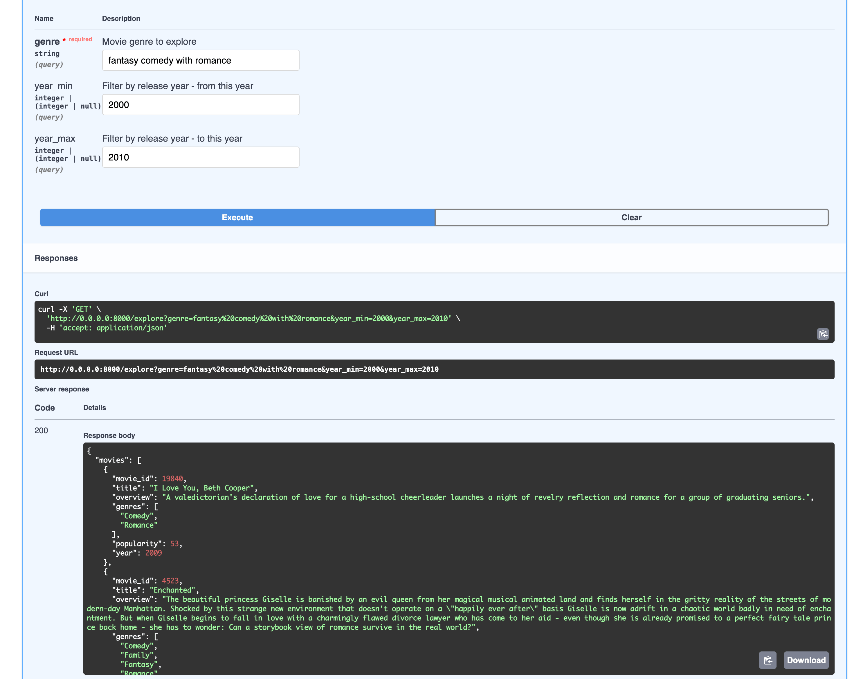 Explore endpoint example