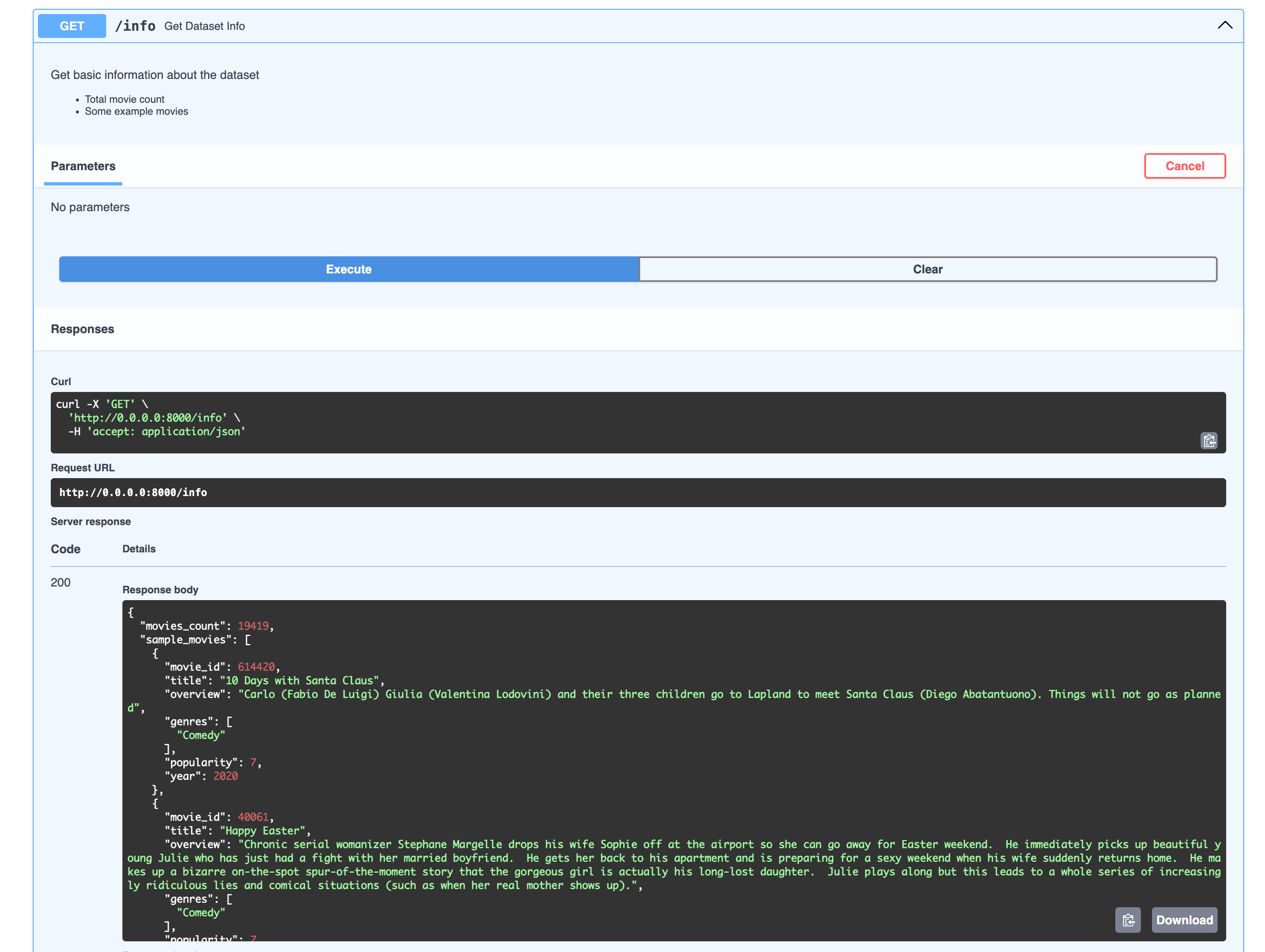 Explore endpoint example