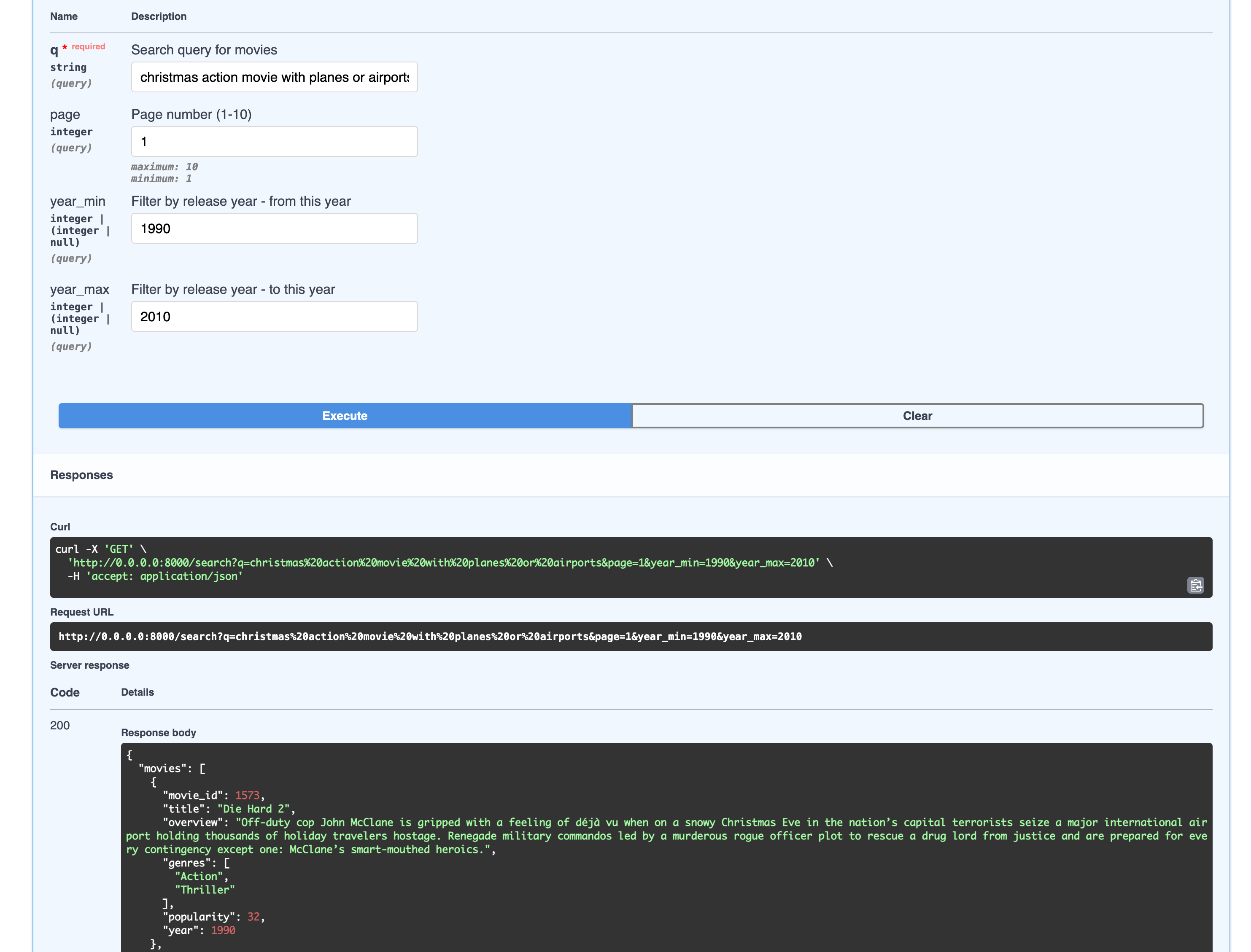 Search endpoint example